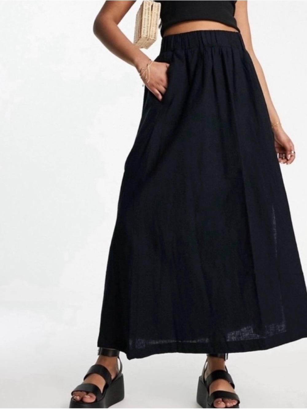 Abercrombie & Fitch Black linen Maxi Skirt with Pockets